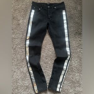 Black Skinny Jeans with Metallic Silver Side Stripes